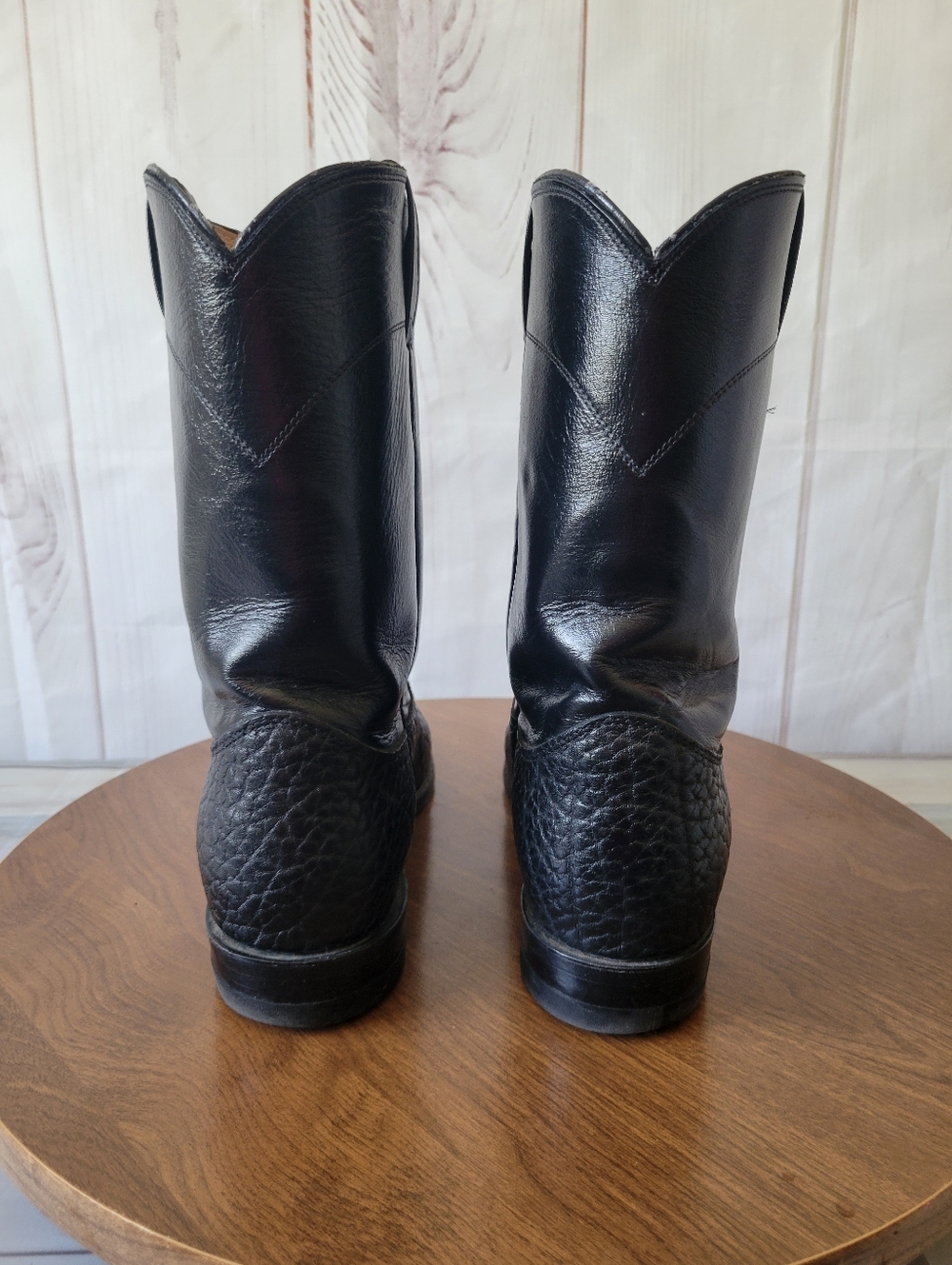 Justin 3187 Black Bull Hide Roper Boots, Men’s 9.5 Made in USA Western Cowboy - Picture 8 of 9
